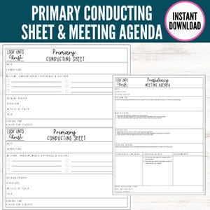 Primary Conducting Sheet, Primary Presidency, LDS Primary Presidency Primary 2025 Primary Presidency Binder Come Follow Me 2025 CFM Schedule