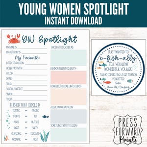 以下が含まれることがあります： 青と白の海のテーマの若い女性のための印刷可能なワークシート。ワークシートには、個人情報、好きなもの、目標についてのプロンプトが含まれています。また、「ただあなたに伝えたい、あなたは本当に素晴らしい！ 」という青い魚と白い魚のデザインのカードも含まれています。