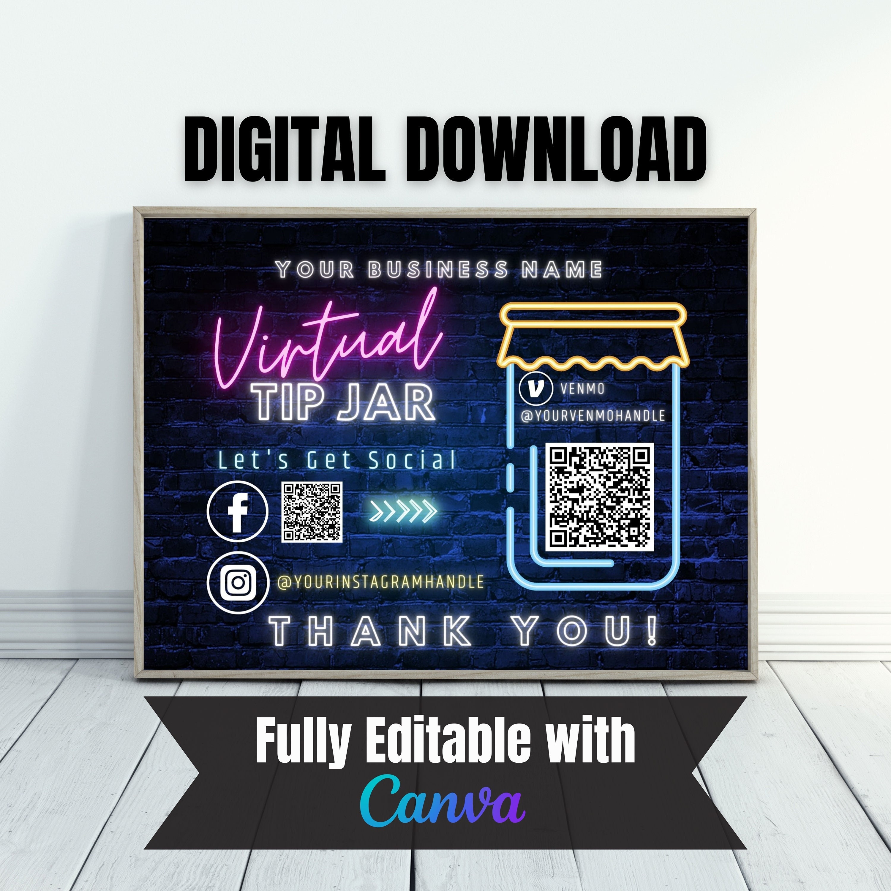 Virtual Tip Jar Printable, Virtual Tip Jar, Virtual Tip, Payment Sign PDF, Payment Sign, QR Code Template, QR Code Sign, Tips Accepted Sign