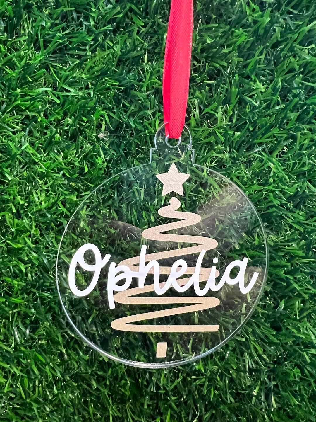 Tree Buble Personalised Acrylic Christmas Bauble: Gold Shimmer Tree - Etsy UK