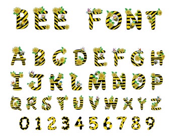 Bee Alphabet SVG, Png, Bee Clipart, Letters and Numbers, Bee Letter Svg, cut files for Cricut, Silhouette, Cameo - Instant Download