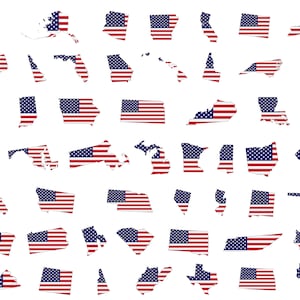 Alle 50 Staaten SVG, PNG Bundle - amerikanische Flagge, Kalifornien, US Umriss SVG, US Staaten SVG, geschnittene Dateien für Cricut, Silhouette, Clip Art, Karten