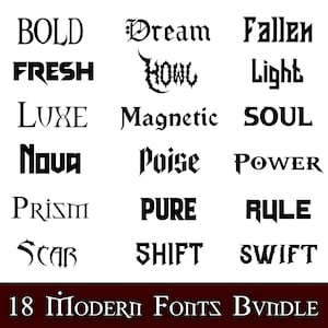 Paquete de 18 fuentes modernas (TTF, SVG, PNG) - Fuentes para Cricut, varias fuentes, fuentes góticas - Descarga digital