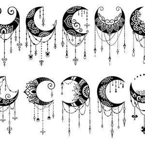 Crescent Moon SVG Bundle, PNG, Celestial Svg, Moon Svg, Moonphase Svg, Moon Clipart, Floral Moon Svg, Boho Svg, Cricut, Silhouette