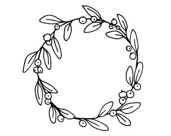 Christmas Laurel Wreath SVG, PNG, cut files for Cricut, Silhouette, Hand drawn Wreath Svg, Laurel SVG, Laurel Clipart, Christmas Svg