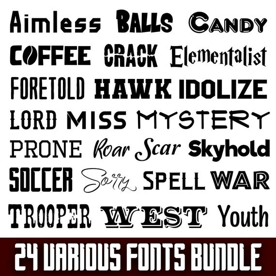 24 Various Font Bundle #1 SVG, PNG, TTF - Sports Fonts, Wizard