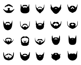 Beard SVG Bundle, PNG - Beard Silhouette, Mustache Svg, Hipster Svg, Barber Svg, Cut files for Cricut & Silhouette