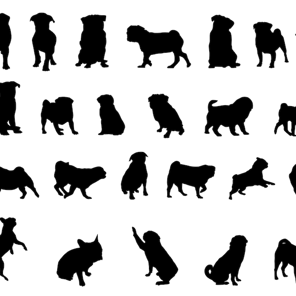 Pug SVG Bundle, PNG, Pug Silhouette Svg, cut files for Cricut, Cameo, Dog Svg, Pug cut file, Animal Svg, Cute Pug Svg, Clipart