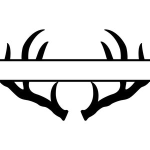 May include: Black and white silhouette of a split deer antler design with a blank space in the middle for text.