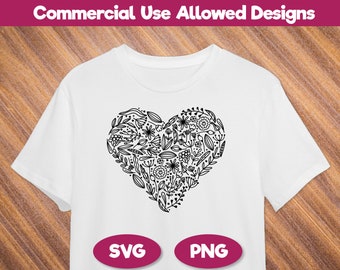 Flower Heart SVG, PNG - Flower Svg, Heart Svg, Love Svg, Floral Heart Svg - Cut files for Cricut, Silhouette