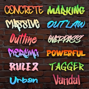 Pacchetto di 12 font Graffiti n. 2 SVG, PNG, TTF, font urbani, lettere e numeri, alfabeto Svg, file di taglio Cricut, Silhouette, Cameo, Canva