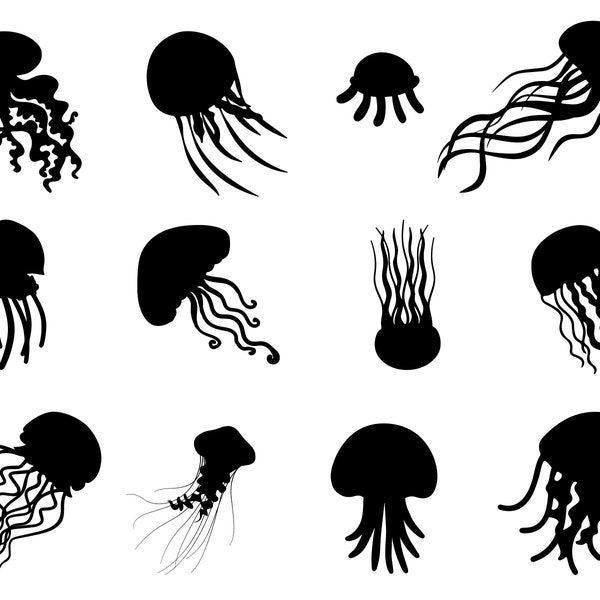 Jellyfish SVG Bundle, PNG, Jellyfish Silhouette Svg, Jellyfish Clipart, cut file for Cricut, Silhouette, Cameo, Fish Svg, Ocean Svg