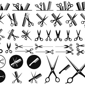 Barber SVG Bundle, PNG - Scissors Svg, Comb Svg, Cut Here Svg - Silhouette & Cut files for Cricut