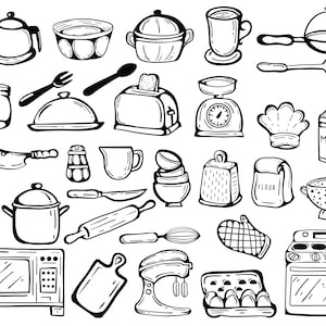 Pakiet SVG Kuchnia, PNG, Garnek SVG, Mikrofalówka SVG, Mleko SVG, Mąka SVG, Gotowanie SVG, Uchwyt na garnek SVG, Pieczenie SVG, Szef kuchni SVG, Cricut, Sylwetka