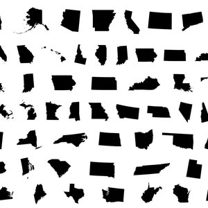 All 50 States Silhouettes SVG, PNG Bundle, California Svg, US Outline Svg, Us States Svg, Cut files for Cricut, Silhouette, Clip Art, Maps