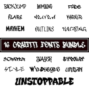 16 種類のグラフィティ フォント SVG、PNG、TTF、アーバン フォント、文字と数字、アルファベット SVG、カット ファイル Cricut、Silhouette、Cameo、Canva