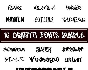 16 Graffiti Fonts SVG, PNG, TTF, Urban Fonts, Letters and Numbers, Alphabet Svg, cut files Cricut, Silhouette, Cameo, Canva