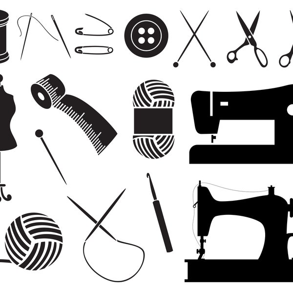Sewing SVG Bundle, PNG, Sewing Machine Svg, Scissors Svg, Crafting Svg, Sewing Clipart, Needle Svg, Cricut, Thread Svg, Silhouette