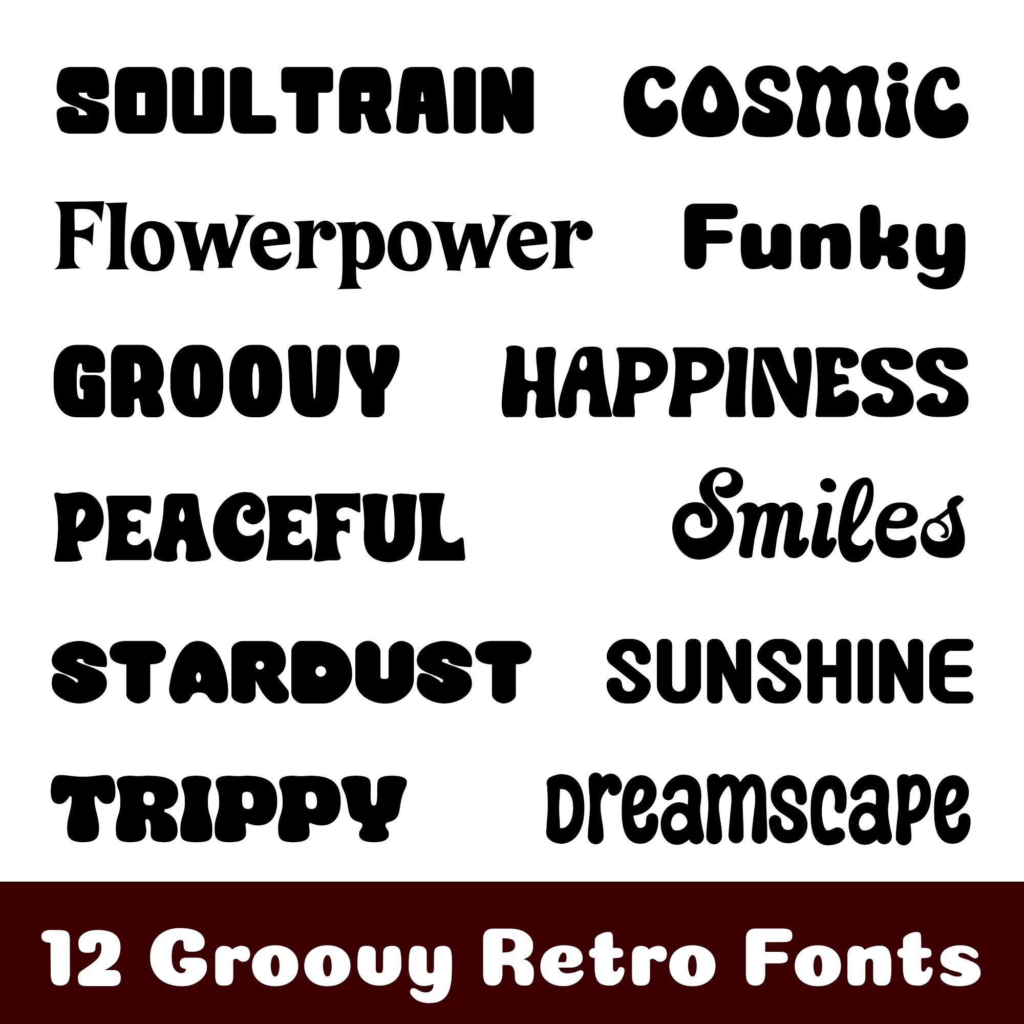 12 Groovy Retro Fonts Bundle - TTF, SVG, PNG - Retro Fonts, Groovy Foonts, Vintage Fonts, Fonts for Cricut - Digital Download