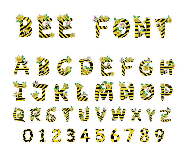 Bee Alphabet SVG Png Bee Clipart Letters and Numbers Bee Etsy
