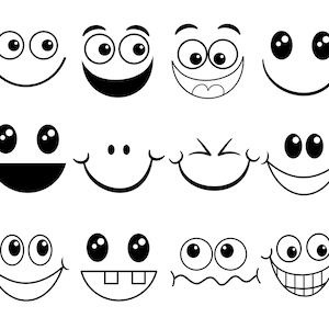 Funny Faces Svg, Png, Cute Faces Svg, Smiley Face Svg, Emoji Face Svg, Cartoon Clipart, Faces Svg, Cartoon Vector, Cricut, Silhouette