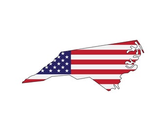 ノースカロライナ州旗地図 SVG、PNG - アメリカ国旗、ノースカロライナ州アウトライン SVG、ノースカロライナ州シルエット - Cricut 用カット ファイル、シルエット