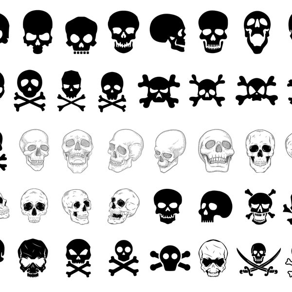 Skull SVG Bundle, PNG, Skulls Svg, Skull cut file for Cricut, Silhouette, Cameo, Skull Clipart, Skull Vector, Halloween Svg, Skeleton Svg