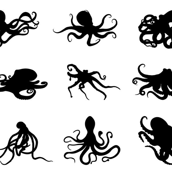 Octopus SVG Bundle, PNG, Octopus Silhouette, Clipart, Cut files for Cricut, Cameo, Octopus Cutting, Printable, Digital Download