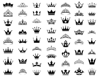 Puede incluir: Una colección de 50 ilustraciones de coronas en blanco y negro. Las coronas son de varios estilos, incluyendo simples, ornamentadas y caprichosas.