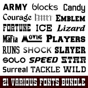 21 Various Font Bundle #2 SVG, PNG, TTF - Sports Fonts, Movie Fonts, Varsity Font, Soccer Font, Football Font, Cricut Fonts