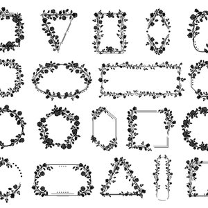 Marco floral SVG Bundle, PNG, Black Rose SVG Frame, Clipart, archivos cortados para Cricut, Silhouette, Cameo, Floral Decor Svg, Rectangle Frame