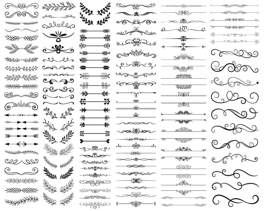 Decorative Lines SVG Bundle, PNG, Floral Ornaments Svg, Floral Svg, Flourish Svg, Text Div