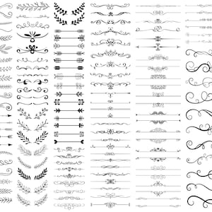 Dekorative Linien SVG Bundle, PNG, Florale Ornamente SVG, Florales SVG, Schnörkel SVG, Textteiler SVG, Textdekoration, Cricut, Silhouette