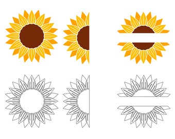 Sunflower SVG Bundle, PNG, Sunflower Monogram SVG, cut files for Cricut, Silhouette, Cameo, Sunflower Clipart, Flower Svg