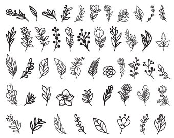 Paquete SVG de flores, PNG, Flores Svg, Dibujado a mano, Svg floral, Wildflower Svg, archivos cortados para Cricut, Silueta, Imágenes prediseñadas, Contorno de flores