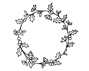 Christmas Laurel Wreath SVG, PNG, cut files for Cricut, Silhouette, Hand drawn Wreath Svg, Laurel SVG, Laurel Clipart, Christmas Svg
