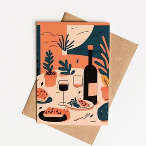 Wine & Dine Postkarte / Grußkarte / Geschenkkarte / Postkarten / Weinkarte / Dinner Gutschein / Gutschein / A6 Postkarte