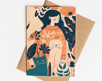 Postcard &quot;Cat Lady&quot; / Greeting Card / Gift Card / Postcards / Cats / A6 Postcard / Cat illustration