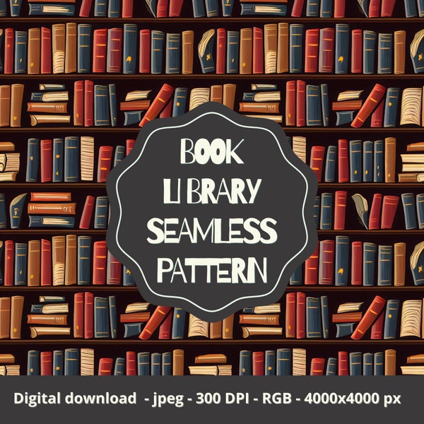 Book library seamless pattern, book person gift, books decoration, books lovers digital papers, scrapbooking, repeated pattern, pattern svg