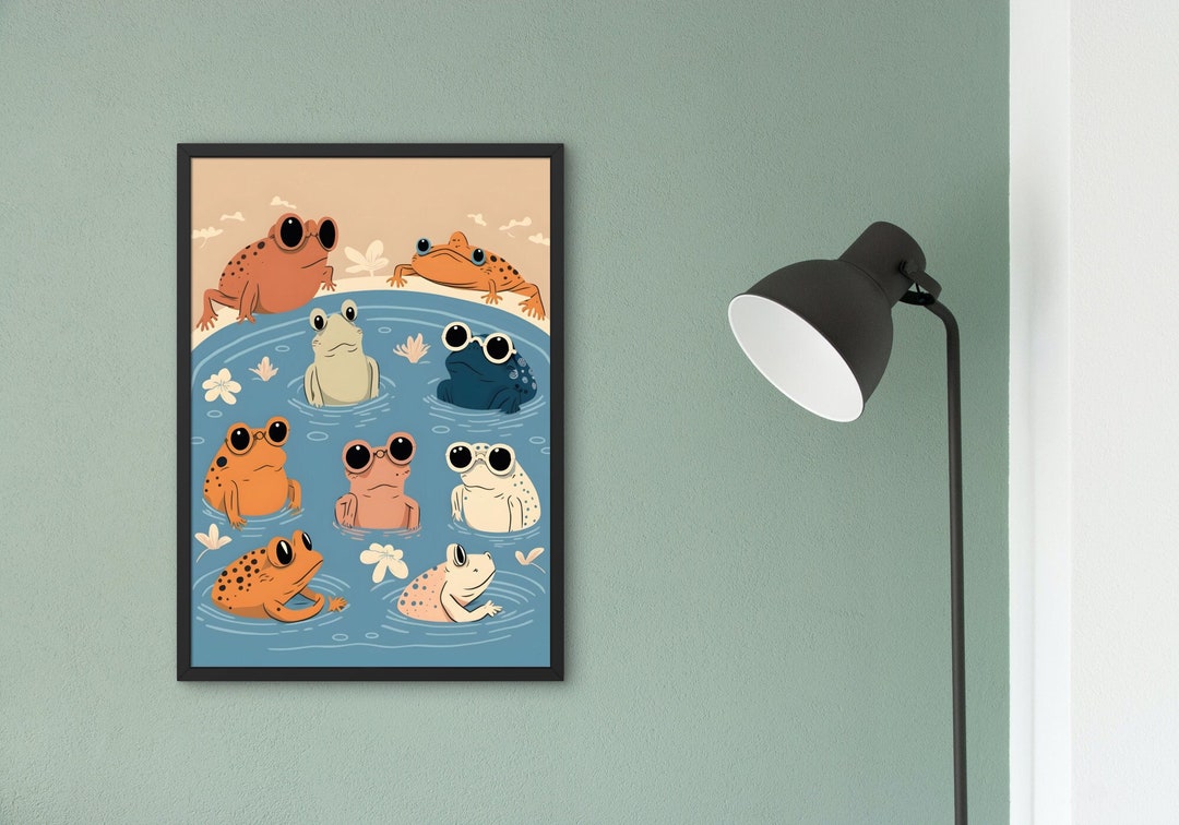 Frogs Wall Art Swimming Frog and Toad Wall Art Animal Print Etsy