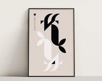 Capricorn Zodiac Fine Art Print Poster, Geometric Minimalist Wall Art
