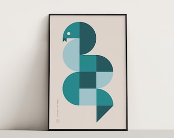 Year Of The Snake 2025 Fine Art Print Poster, Teal