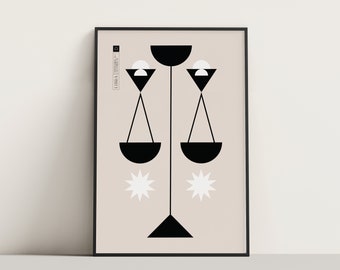 Poster con stampa d'arte dello zodiaco Bilancia, arte murale minimalista geometrica