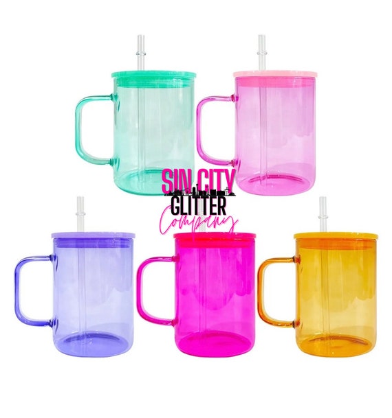 17oz Jelly Color Mug, Glass Mugs, Sublimation Ready, Clear Transparent Glass  Mug, Jelly Colored Camper Mug With Plastic PP Lid, UVDTF 