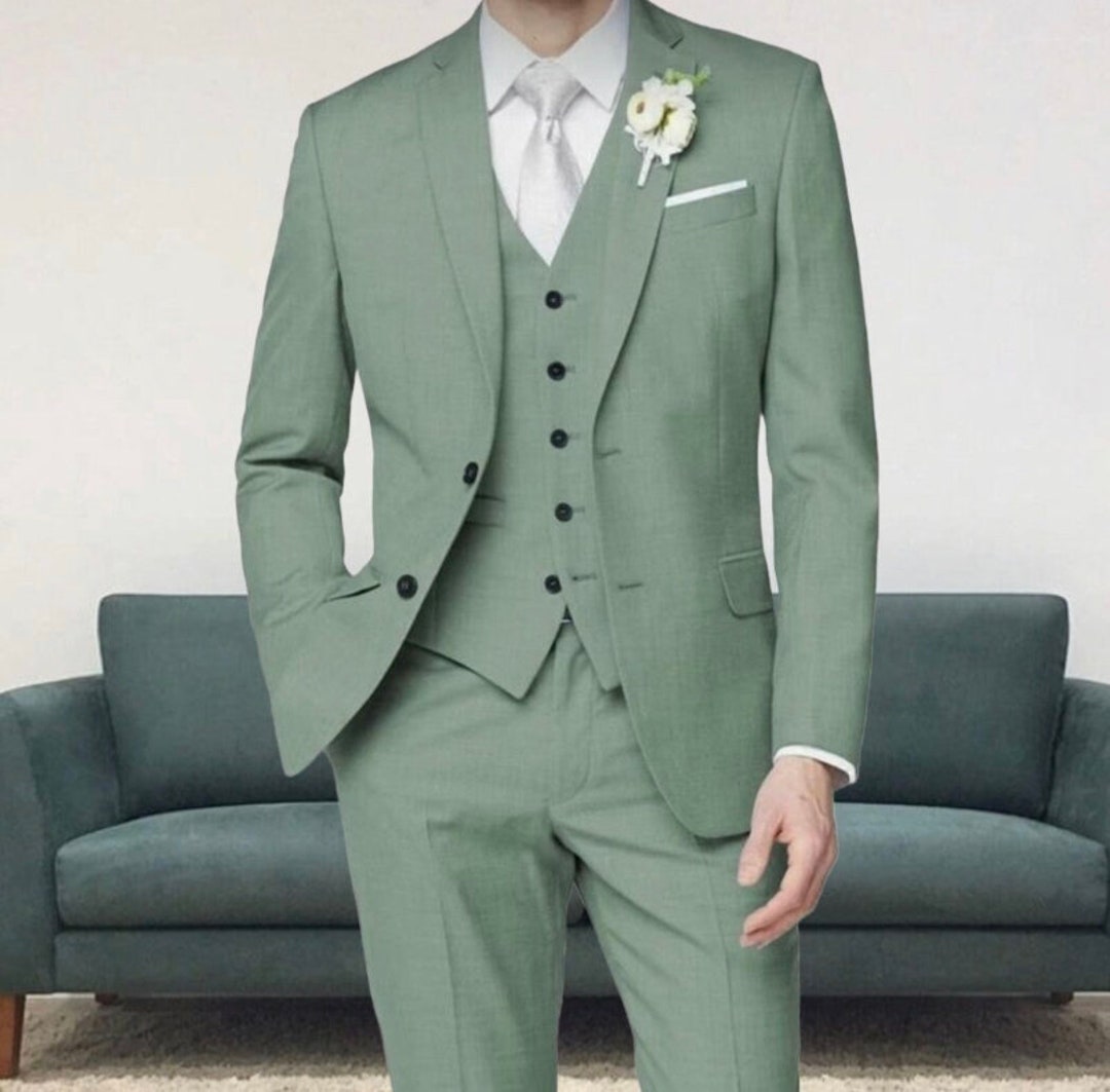 Luxury Sage Green Suit Men Green 3 Piece Suit Men Elegant Etsy
