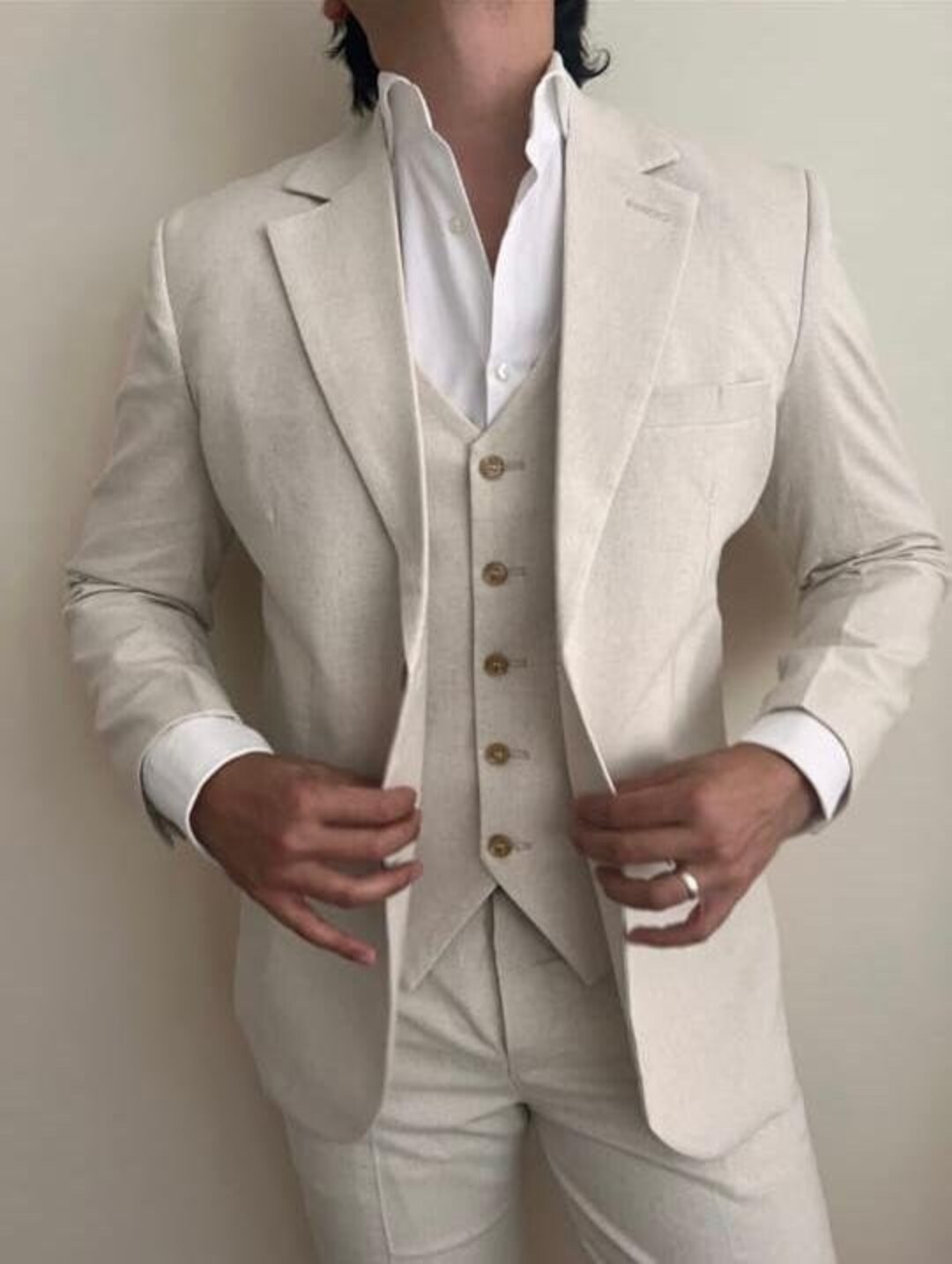 Men Linens Suit Slim Fit 3 Piece Suit Ivory Linen Mens Suit Etsy