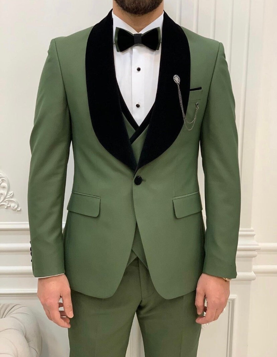 Men Suits Stylish Slim Fit 3 Piece Olive Green Mens Suit for Etsy