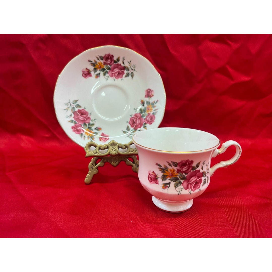 Queen Anne Fine Bone China England Teacup Saucer Set Pink Etsy