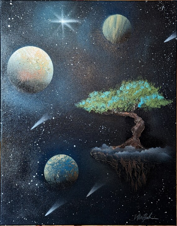 宇宙浮島 - オリジナルスプレーペイントアート - Etsy 日本