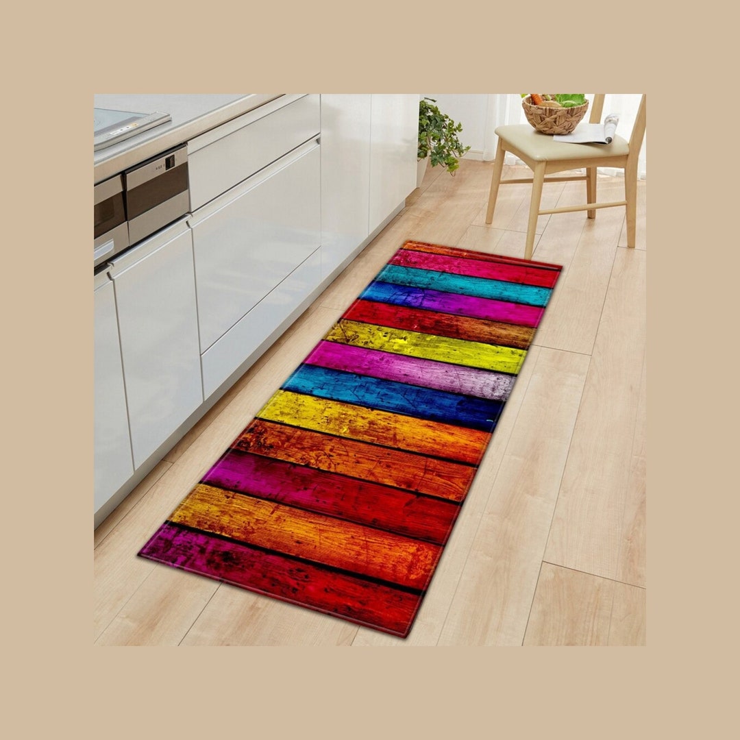 Long Rectangle Rainbow Hallway Runner Rug Long Rainbow Anti Etsy UK